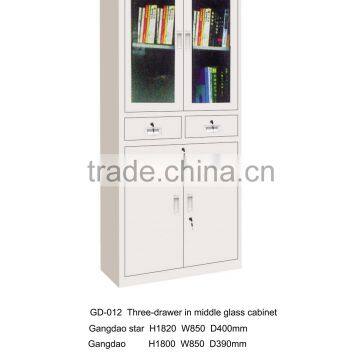 Three-drawer in middle glass metal file cabinet