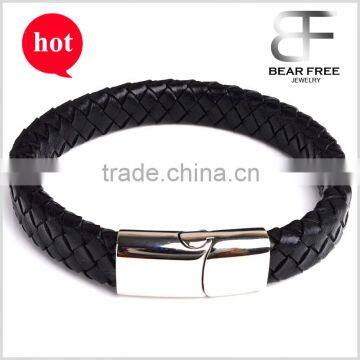 Christmas Gift Big Promotion Men's Women's Personalised Black Leather Braided Bracelet Free Engraving