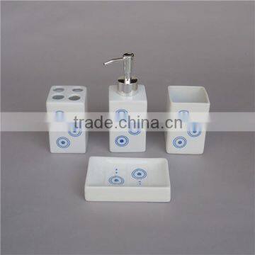 circular design square shape ceramic bathroom set with lotion bottle and soap dish and toothbrush holder and tumbler