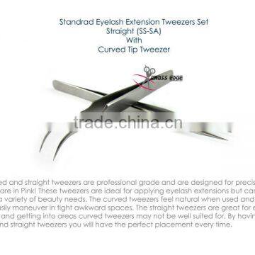 Standrad Eyelash Extension Tweezers Set Straight (SS-SA) With Curved Tip Tweezer