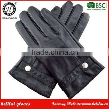 Wholesale Winter Warm Luxury Men Black Outdoor Wear Leather Gloves with Snap Button