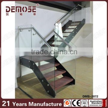 Indoor L Shaped Steel Wood Stairs With Steel Railing