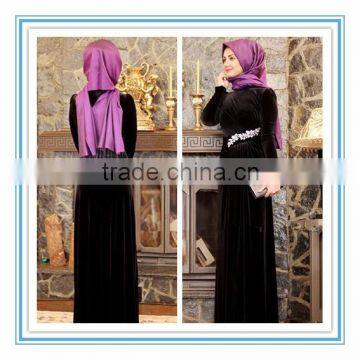 Elegant velet crystal Long sleeve evening dress muslim 2015(MUSL-1002)