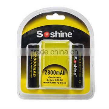 Soshine 18650 3.7V 2800mAh Rechargeable Li-ion Batteries with Battery Case (Pair)