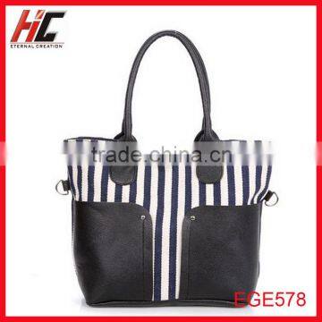 2014 new style max Joker stripe canvas tote shopping bag /reusable shoulder bag with iphone case