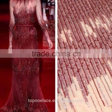 2016 latest fashion lace design baju kurung/beaded sequined lace fabric/tulle beaded lace fabric wholesale