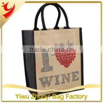 Promotion Organic Recycle Jute Wine Bottle Bags with Enforced Handles