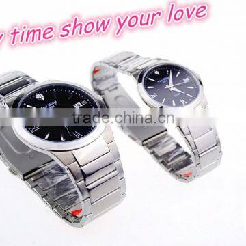 Titanium stainless steel chain black color couple clock wrist watch