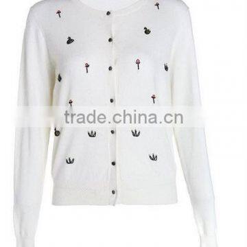 2015 hotsales plus long sleeve embroider cardigan thin sweater