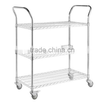 3-Tier Chrome steel structure Wire adjustable Shelf Trolley for sale TR-04