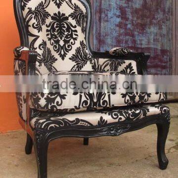 Antique Reproduction In Living Room - Arm Chair with Black Finish - Single Sofa with Upholstery