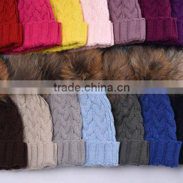 Bright Yellow Knitting Beanie Hats With Big Fur Pompoms for Winter Warm KZ160075 photo-5