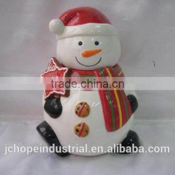 chirstmas ceramic snowman cookie jar with star