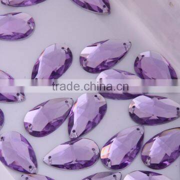 Stone With Holes 17x28mm Tear drop Sew On Acrylic Stones With Double Holes Violet Color Plastic Beads With Holes