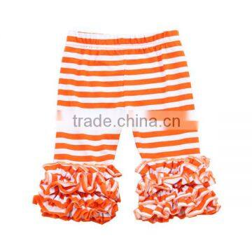 Wholesale 2016 hot sale baby legging girls icing capris orange strip triple icing ruffle capris pant