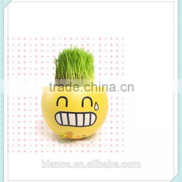 emoji design ceramic grass planter with cute face