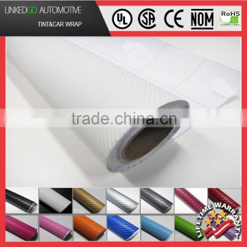 High quality 1.52*30M Air Bubble Free Car Wrap Sticker 3D Gloss White Carbon Fiber Vinyl