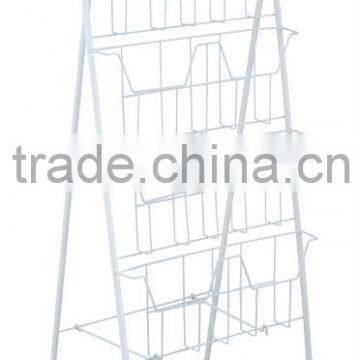 Metal White Wire Portable Magazine Newspaper Bruchure Catalogue Display Stands HSX-2020