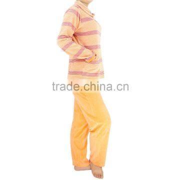Kevince Women Velour Pyjamas Set Pajama Orange Big Stripes Y/d 1000pcs up OEM Factory Directly photo-3