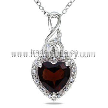 925 Silver Heart Pendant Red Ruby Color CZ Necklace