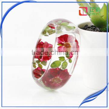 2016 Wholesale Handmade Clear Resin Pressed Dried Rose Flower Bangle for Lover's Forever Gift photo-1