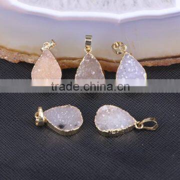 Agate Quartz Druzy Stone Pendant, Waterdrop Agate Gemstone Gold Plated Pendant