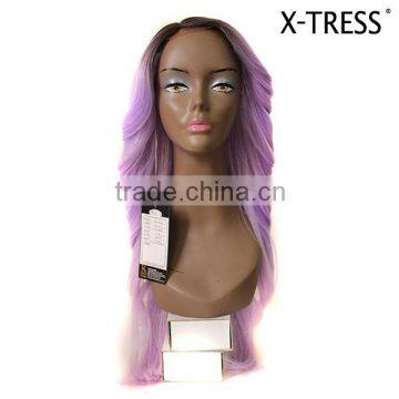 24inch purple color silk straight high tempreture fibre lace front 208g wholesale long synthetic lace front heat weave wigs