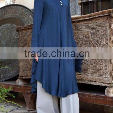 OEM Service China Factory Custom Made Arabic Basic Muslim Pleated Loose Tunic photo-2
