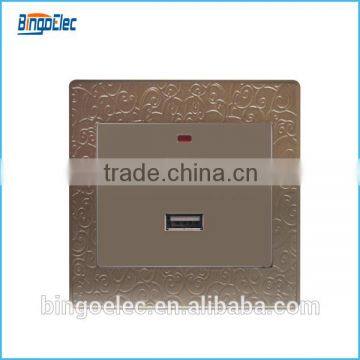 Golden color PC material usb wall power socket 240v
