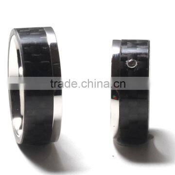 Customized 8mm width wedding band with comfort fit titanium couple ring with carbon fiber