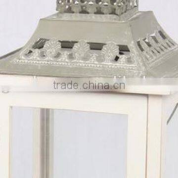 Cheap Wooden Lantern With Metal Top White Color photo-4