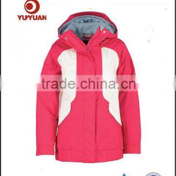 Ladies customized pink pretty design outdoor ski jacket with fixed hood to keep warm