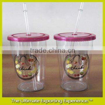 Single wall plastic water tumbler with straw