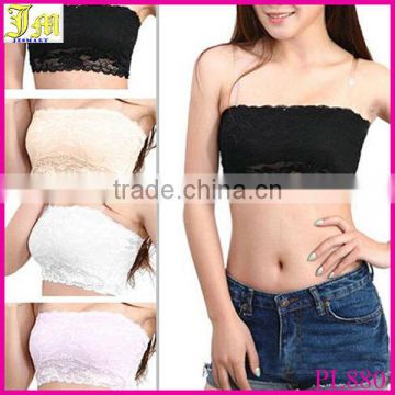 Women's Sexy Lace Casual Crop Boob Tube Top Bandeau Bra Strapless Seamless Solid Black White Pink Nude