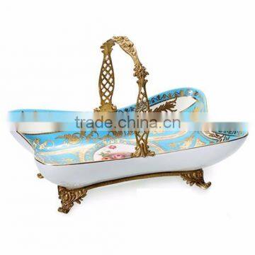 Home Decorative Ceramic Lided Jar Box, Porcelain Decorative Box With Antique Brass Base photo-2