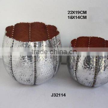 Aluminium mirror polish metal votive with copper colour inside in two sizes