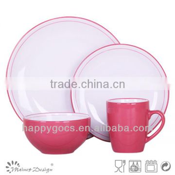 bicolor pink 16pcs dinnerware set fashion round solid color