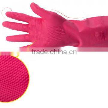 Pink Latex Household Gloves With Flock Lined Roll Long Cuff photo-2