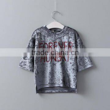 2017 Girls Pullover Velvet Short Sleeve t Shirt Childrens Plain Hip Hop T-shirt photo-3