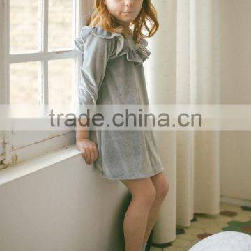 2017 New Style Long Sleeve Velour Children Boutique Clothing Kids Wholesale Fancy Baby Dress photo-2