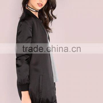Black Rose Embroidered Bomber Jacket 100% Polyester Vintage Casual Back Silky Longline Winter Zipper Jacket photo-6