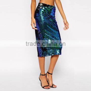 MGOO Special Branded Design Women Sequin Slinky Skirts Green Shinning Midi Party Skirts For Ladies 15145B391 photo-2