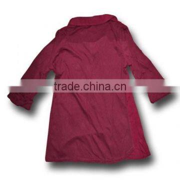 Wine Red Viscose Roll-up Sleeve Shirt for Girls photo-2