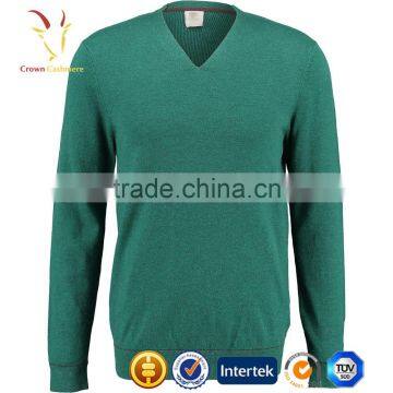 Green V Neck Long Sleeve Crop Cashmere Sweater Men Collar