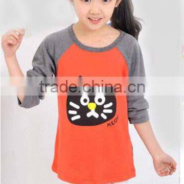 Wholesale Chidren Lovely Cat Pattern Print All Cotton Long Raglan Sleeve Hoodie for Girl photo-2