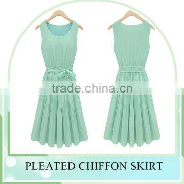 2016 Latest Designs Women Gender Summer Mint Green Sleeveless Round Neck Women Dress Pleated Chiffon Vest Dress for Women photo-3