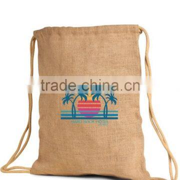 Eco-Friendly Jute Burlap Drawstring Backpack - made from natural jute fiber and comes with your logo.