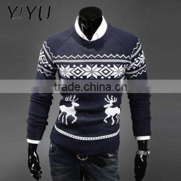Men Christmas Pullover Custom O-neck Reindeer Jacquard Pattern Knitted Sweater photo-4