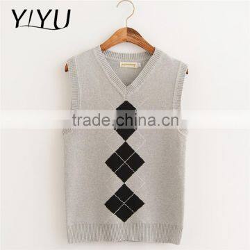 Custom Girl Grey Geometric Knit School Uniform Sweater Vest photo-2