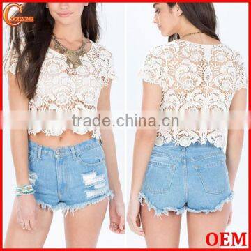 Adorable round neck crochet knitting tops for woman